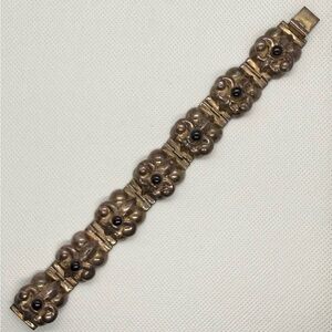 Vintage Mexican Sterling Silver Fleur-de-Lis Bracelet with Onyx Stones